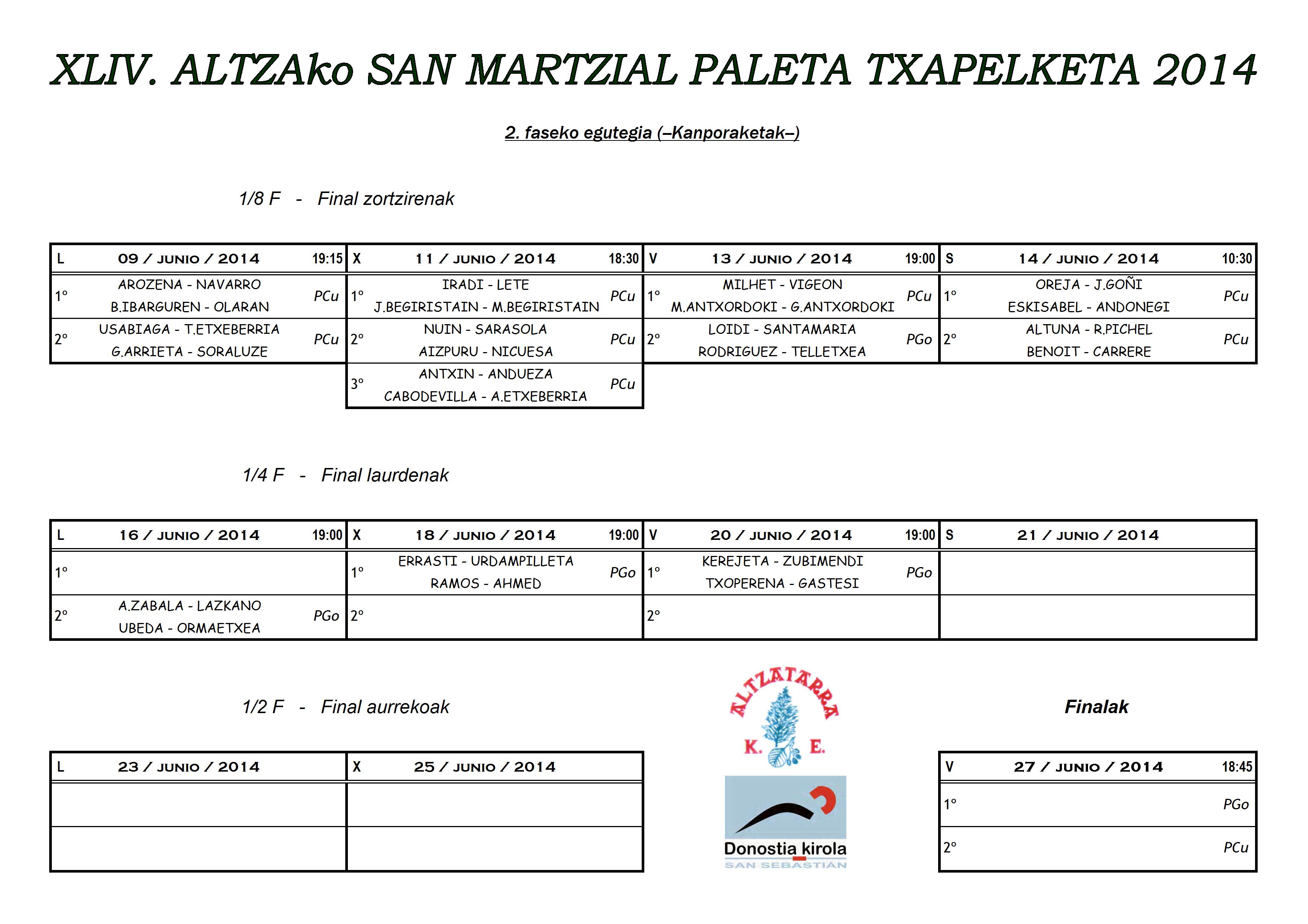 XLIV Campeonato de paleta San Martzial - Altza 2014
